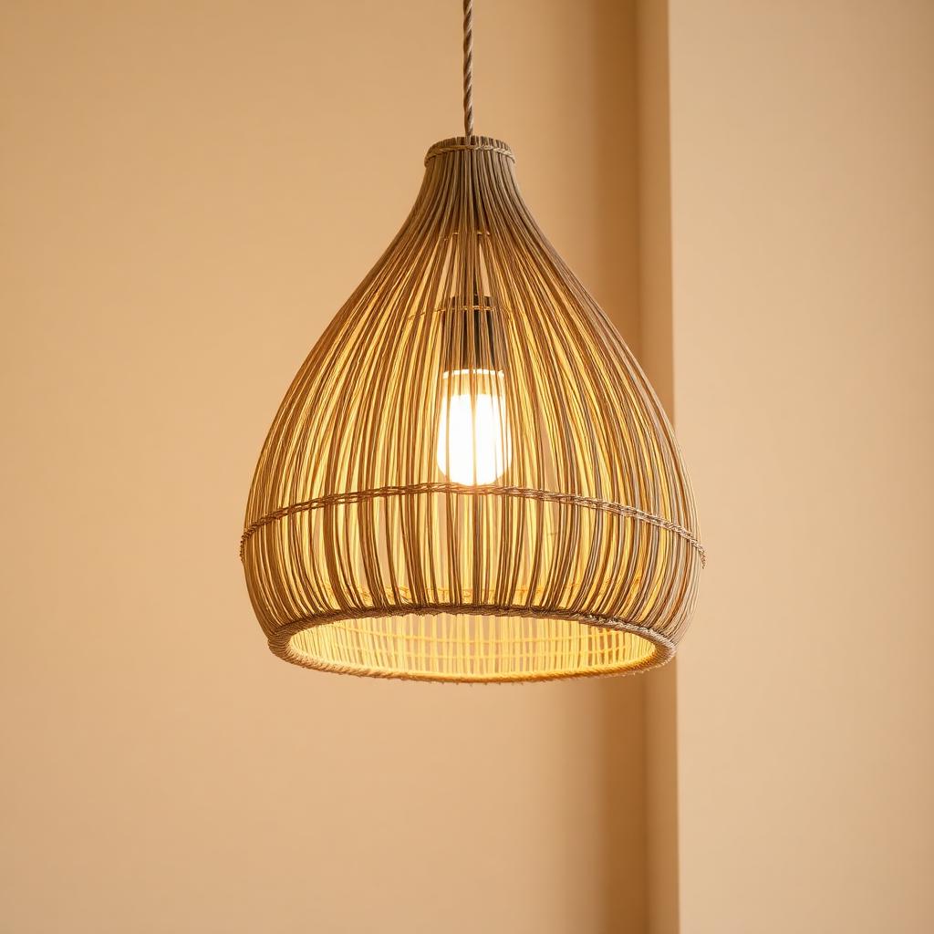 Modern minimal interior with jute pendant